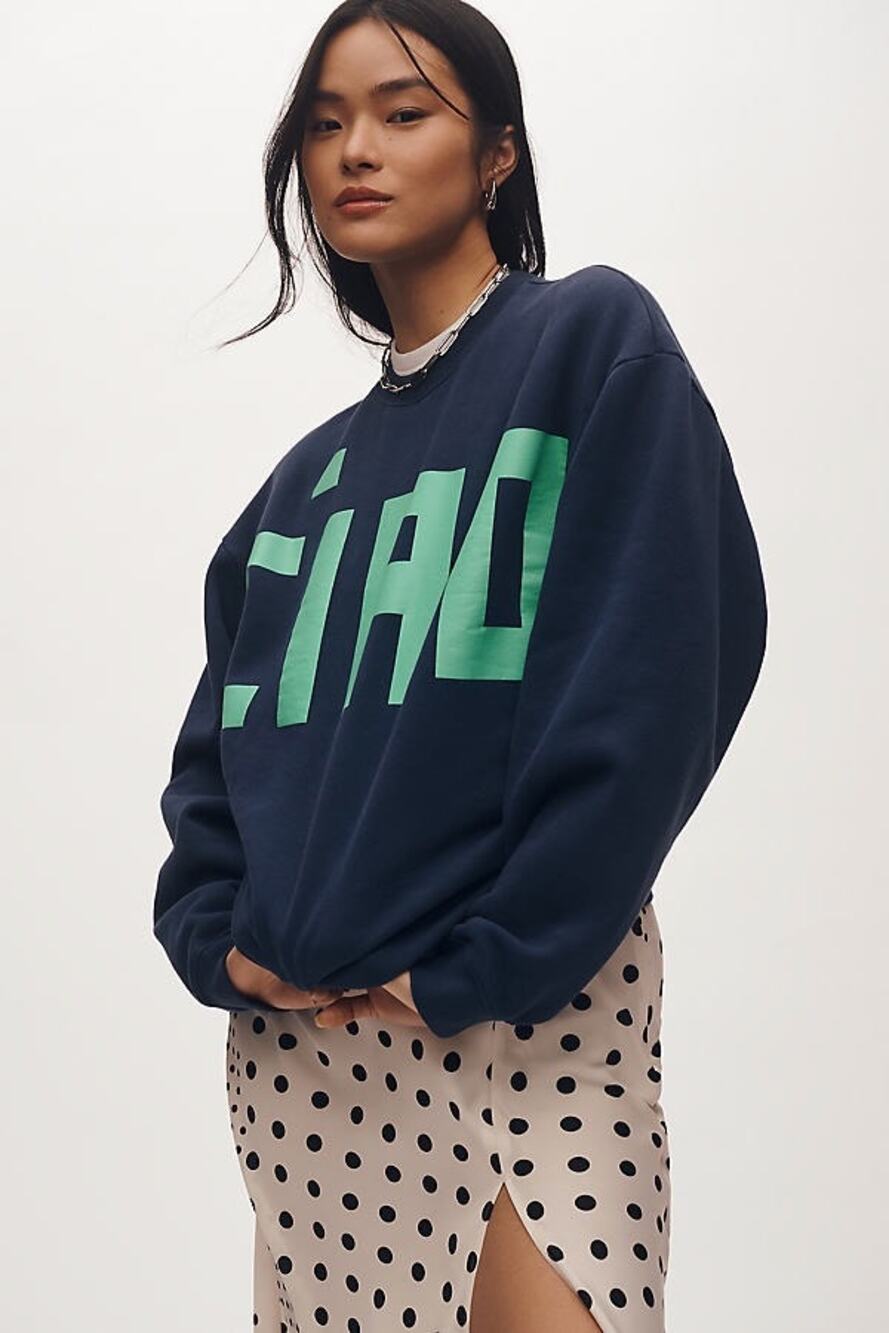 NWT Clare V Cia Graphic Sweatshirt Navy Green Oversized Pullover